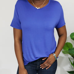 Lori Cobalt Blue V-Neck Buttery Soft T-Shirt - Houzz of DVA Boutique
