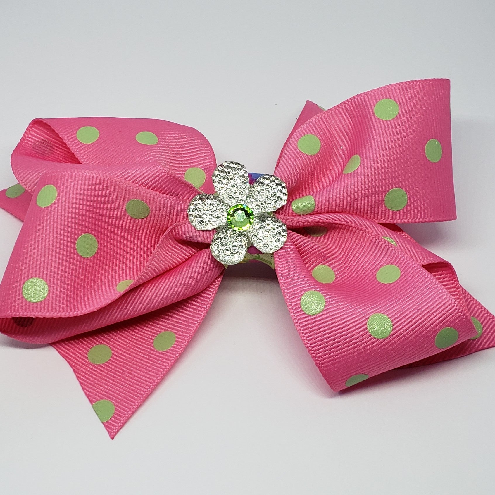 Mila Lime Green Swarovski Pink & Green Polka Dot Bow - Houzz of DVA Boutique