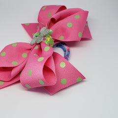 Mila Lime Green Swarovski Pink & Green Polka Dot Bow - Houzz of DVA Boutique