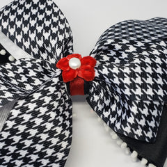 Ayana Freshwater Pearl Black, Red & White Houndstooth Hair Bow - Houzz of DVA Boutique