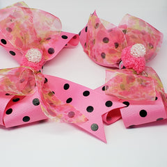 Danielle Pink & Black Flora Pom Pom Bow - Houzz of DVA Boutique