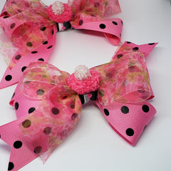 Danielle Pink & Black Flora Pom Pom Bow - Houzz of DVA Boutique