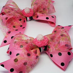 Danielle Pink & Black Flora Pom Pom Bow - Houzz of DVA Boutique