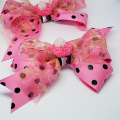 Danielle Pink & Black Flora Pom Pom Bow - Houzz of DVA Boutique