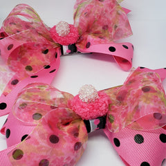 Danielle Pink & Black Flora Pom Pom Bow - Houzz of DVA Boutique