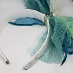 N-Zala Swarovski Peacock Ribbons & Tulle Headband in Teal Green & White - Houzz of DVA Boutique