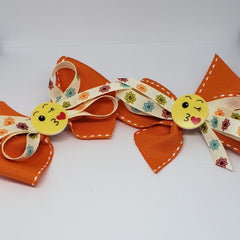 Sarai Kissy Face Orange & Cream Floral Bow - Houzz of DVA Boutique