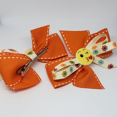 Sarai Kissy Face Orange & Cream Floral Bow - Houzz of DVA Boutique