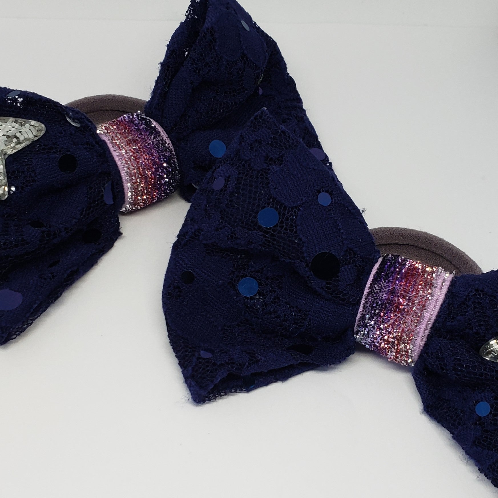 Sophia-Lynn Starry Night Navy Sequin Lace & Sparkling Lavender Hair Bow - Houzz of DVA Boutique