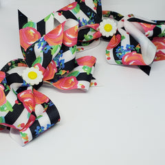 MiAmor Sunflower Party Black & White Floral Multi Hair Bow - Houzz of DVA Boutique