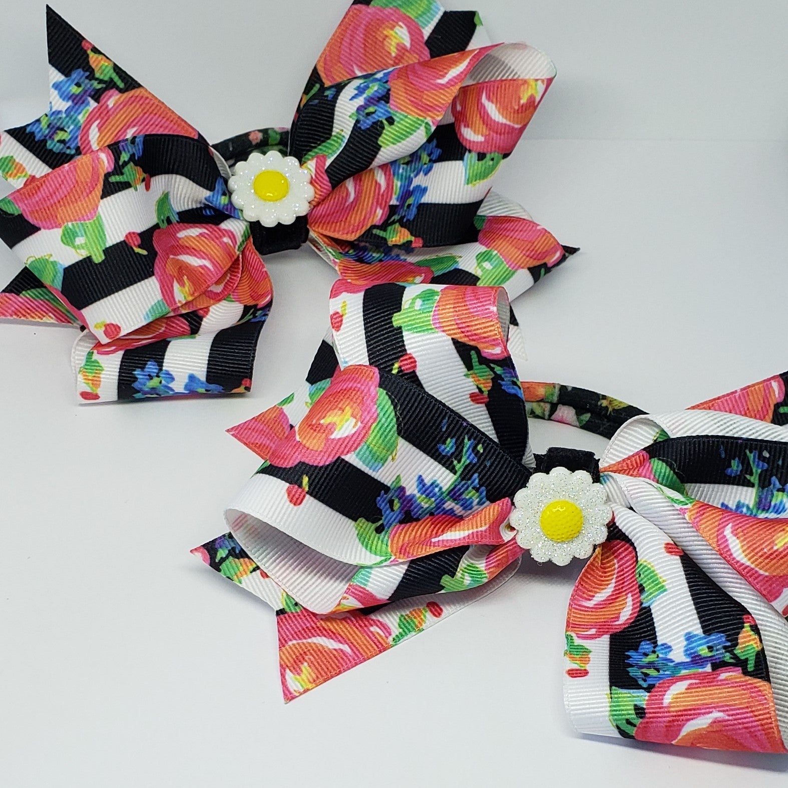 MiAmor Sunflower Party Black & White Floral Multi Hair Bow - Houzz of DVA Boutique