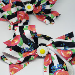 MiAmor Sunflower Party Black & White Floral Multi Hair Bow - Houzz of DVA Boutique