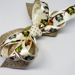 Kelsea Heart of Gold Hair Bow in Cream, Taupe & Gold - Houzz of DVA Boutique