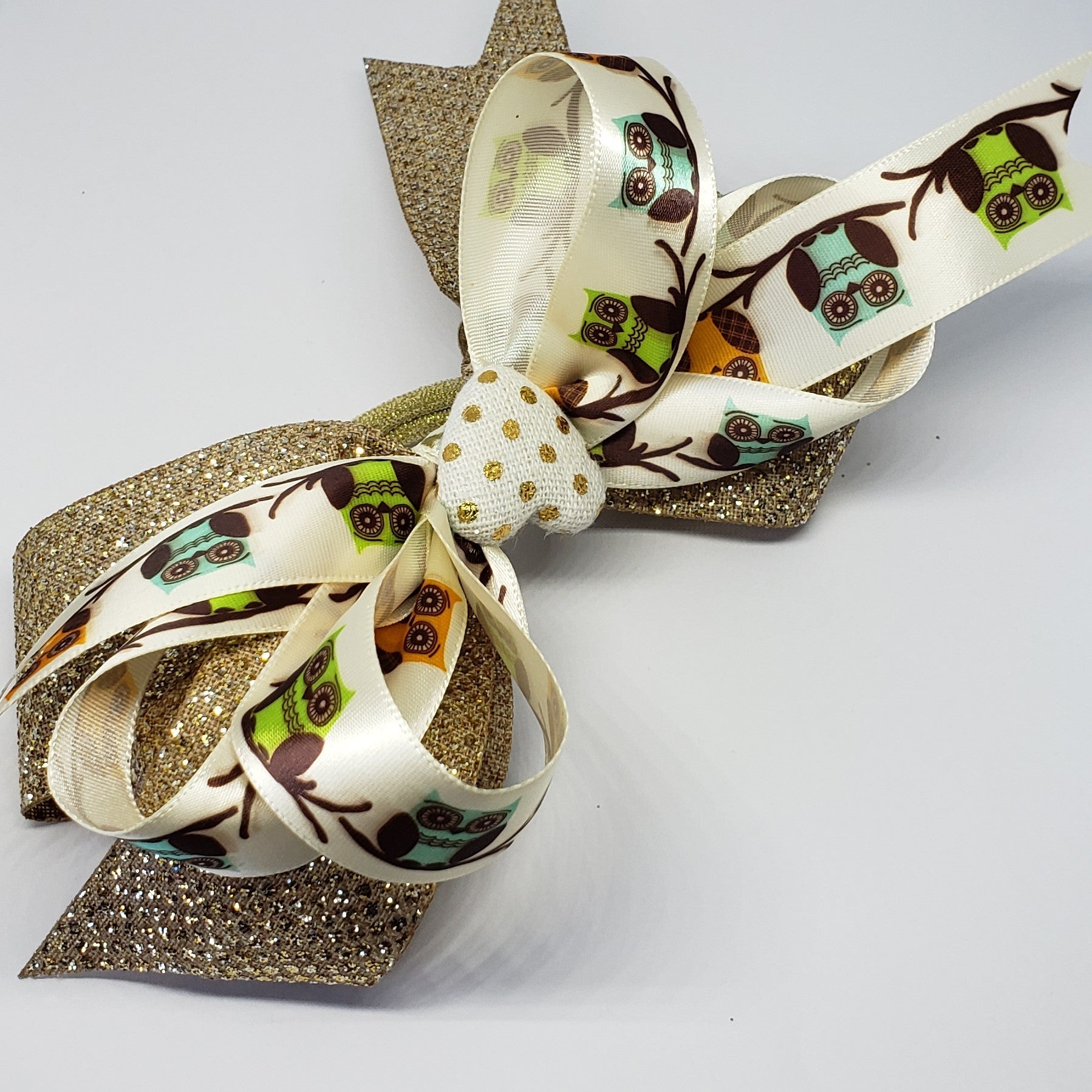 Kelsea Heart of Gold Hair Bow in Cream, Taupe & Gold - Houzz of DVA Boutique