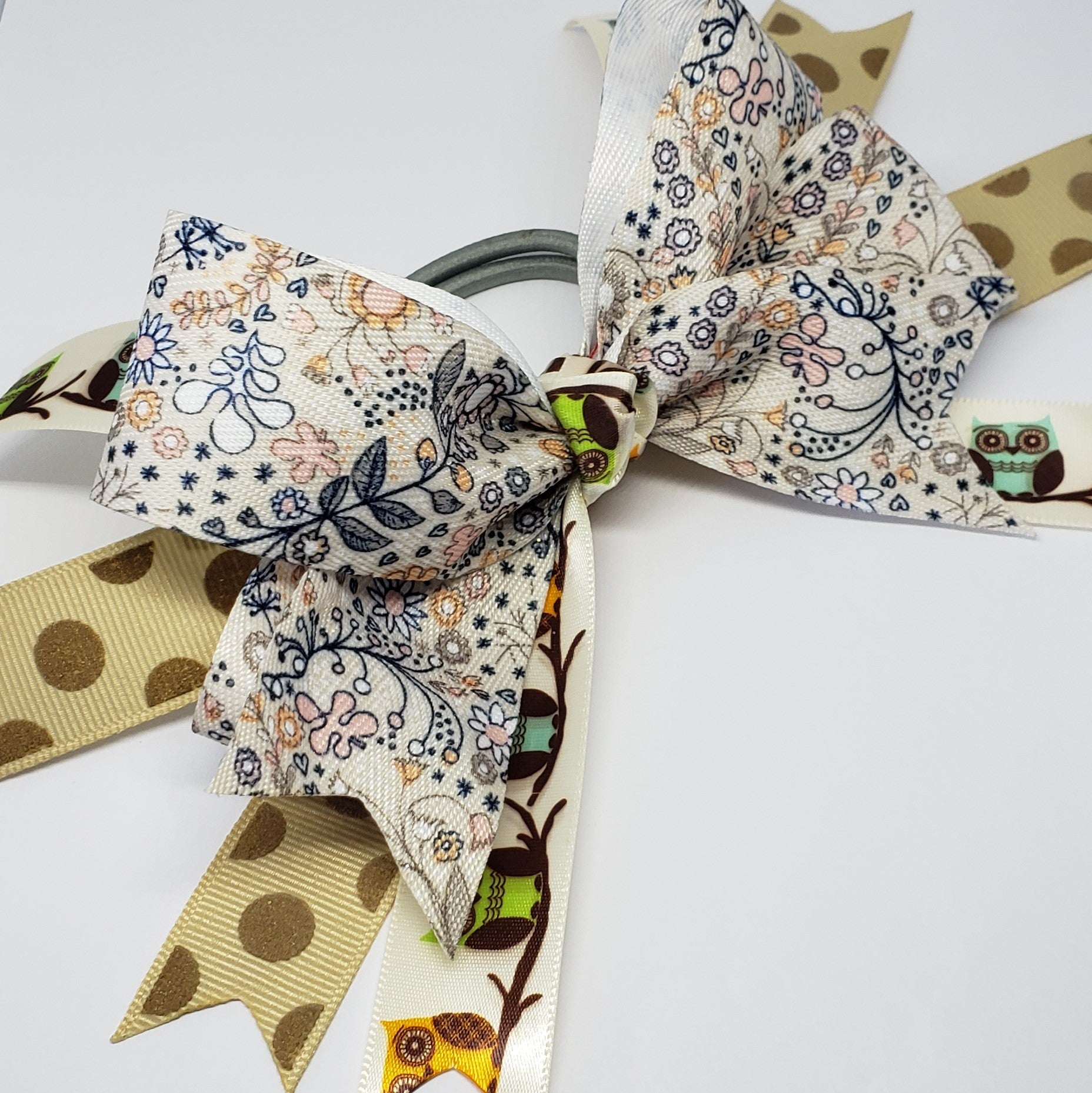 Kelsea Elements of Fall Hair Bow in Cream & Navy Multi Floral - Houzz of DVA Boutique