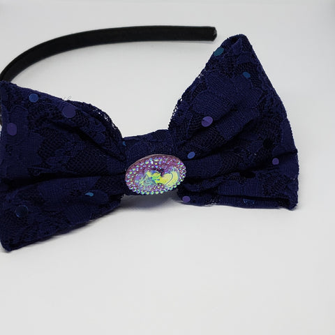 Sophia-Lynn Starry Night Navy Sequin Lace & Sparkling Lavender Hair Bow