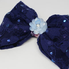 Sophia-Lynn Periwinkle & Navy Fancy Lace Bow - Houzz of DVA Boutique