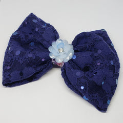 Sophia-Lynn Periwinkle & Navy Fancy Lace Bow - Houzz of DVA Boutique