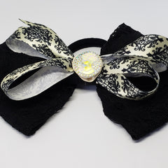 N-Zala Moonlight Stroll Black & Cream Lace Cameo Bow - Houzz of DVA Boutique