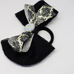 N-Zala Moonlight Stroll Black & Cream Lace Cameo Bow - Houzz of DVA Boutique