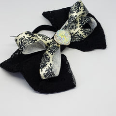 N-Zala Moonlight Stroll Black & Cream Lace Cameo Bow - Houzz of DVA Boutique