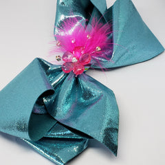 Zyilaya Glitzy Feathers & Flowers Bow in Turquoise & Fuchsia - Houzz of DVA Boutique