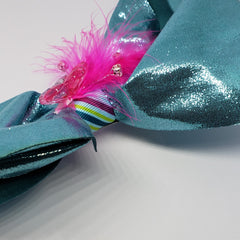 Zyilaya Glitzy Feathers & Flowers Bow in Turquoise & Fuchsia - Houzz of DVA Boutique