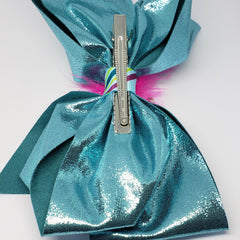 Zyilaya Glitzy Feathers & Flowers Bow in Turquoise & Fuchsia - Houzz of DVA Boutique