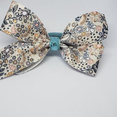 Kelsea Cream & Navy Floral Bow with Turquoise Knotted Detail - Houzz of DVA Boutique