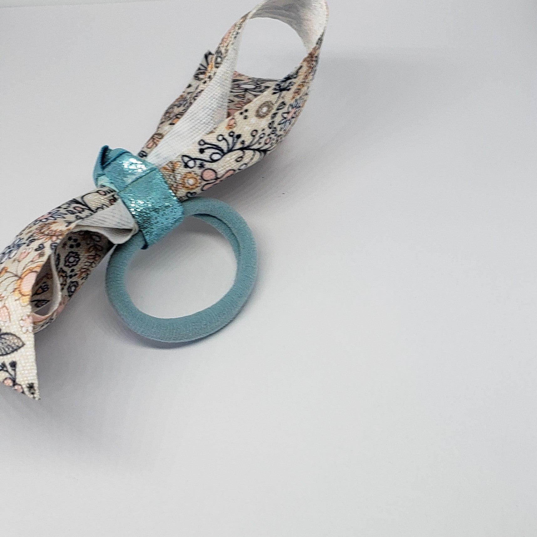 Kelsea Cream & Navy Floral Bow with Turquoise Knotted Detail - Houzz of DVA Boutique