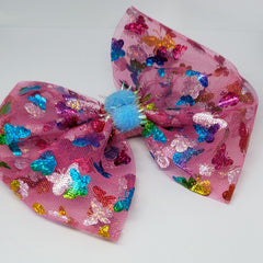 Kaelyn Butterflies & Pompoms Swarovski Fuchsia Multi Bow - Houzz of DVA Boutique