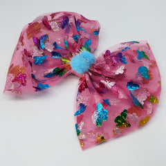 Kaelyn Butterflies & Pompoms Swarovski Fuchsia Multi Bow - Houzz of DVA Boutique