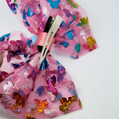 Kaelyn Butterflies & Pompoms Swarovski Fuchsia Multi Bow - Houzz of DVA Boutique