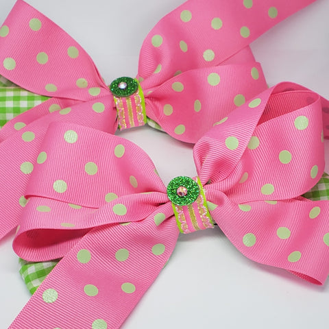 Danielle Gingham & Dots Pink, Green & White Bow
