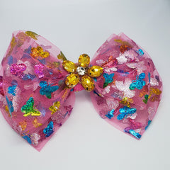 Danielle Butterflies & Amber Flower Bow in Pink Multi Tulle - Houzz of DVA Boutique