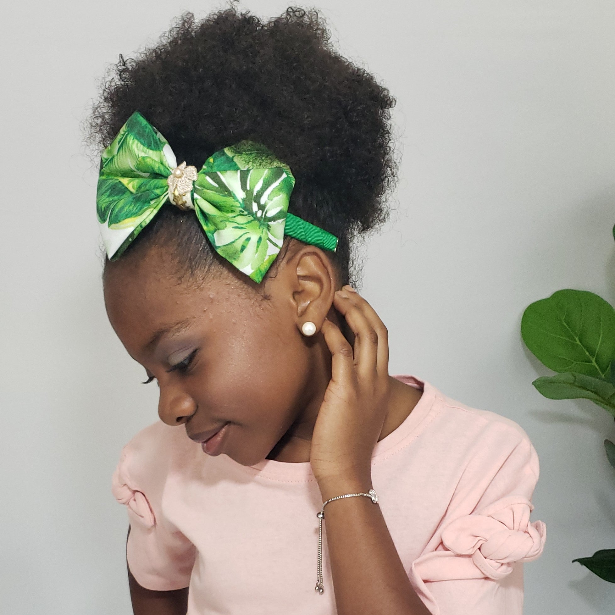 N-Zala Island Vibe Green with Freshwater Pearl, Braided Gold Leather & Gold Studs Headband - Houzz of DVA Boutique