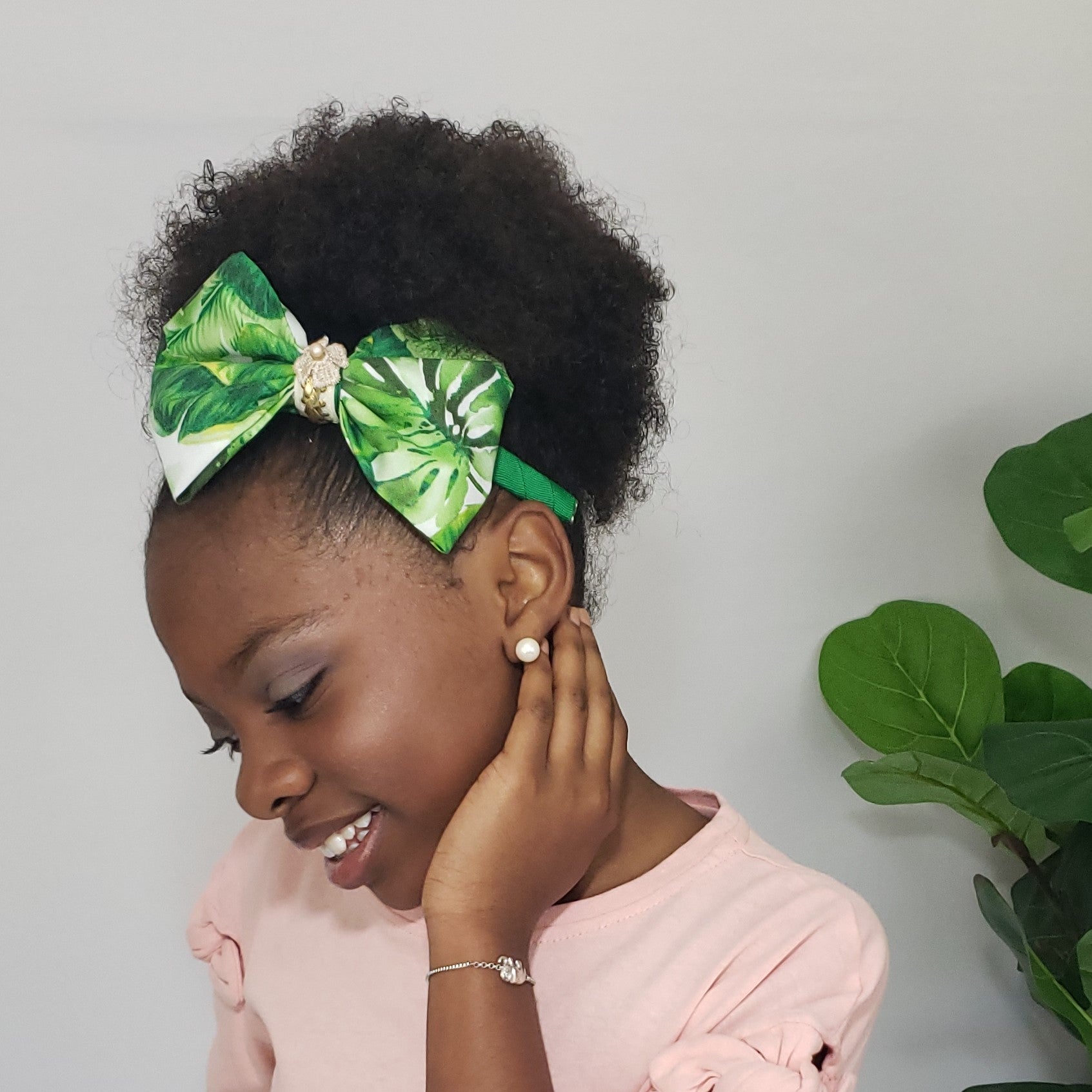 N-Zala Island Vibe Green with Freshwater Pearl, Braided Gold Leather & Gold Studs Headband - Houzz of DVA Boutique