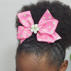 Mila Lime Green Swarovski Pink & Green Polka Dot Bow - Houzz of DVA Boutique