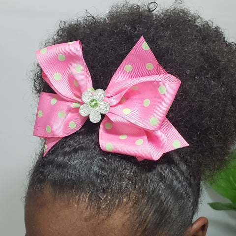 Mariah Floral Cheer Style Hair Bow in B&W/Pink Multi