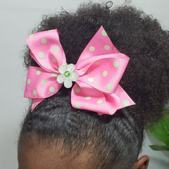 Mila Lime Green Swarovski Pink & Green Polka Dot Bow - Houzz of DVA Boutique