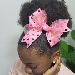 Danielle Pink & Black Flora Pom Pom Bow - Houzz of DVA Boutique