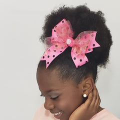 Danielle Pink & Black Flora Pom Pom Bow - Houzz of DVA Boutique