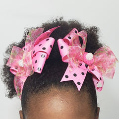 Danielle Pink & Black Flora Pom Pom Bow - Houzz of DVA Boutique