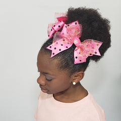 Danielle Pink & Black Flora Pom Pom Bow - Houzz of DVA Boutique