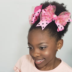 Danielle Pink & Black Flora Pom Pom Bow - Houzz of DVA Boutique