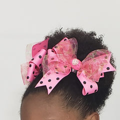 Danielle Pink & Black Flora Pom Pom Bow - Houzz of DVA Boutique