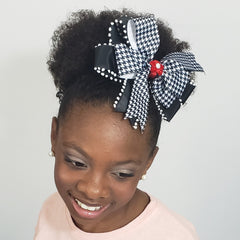 Ayana Freshwater Pearl Black, Red & White Houndstooth Hair Bow - Houzz of DVA Boutique