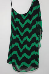 Liz One Shoulder Chevron Kelly Green & Black Dress - Houzz of DVA Boutique