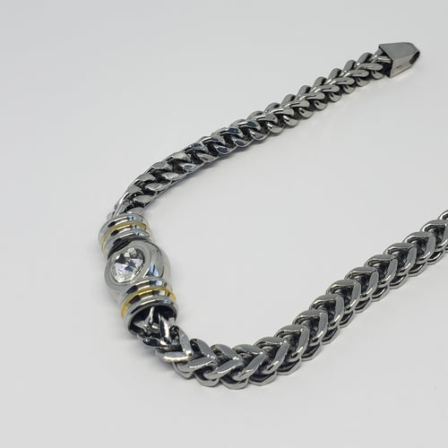 Stainless Steel Two-tone Men's Bracelet with Bezel Set White Austrian Crystal Details - Houzz of DVA Boutique