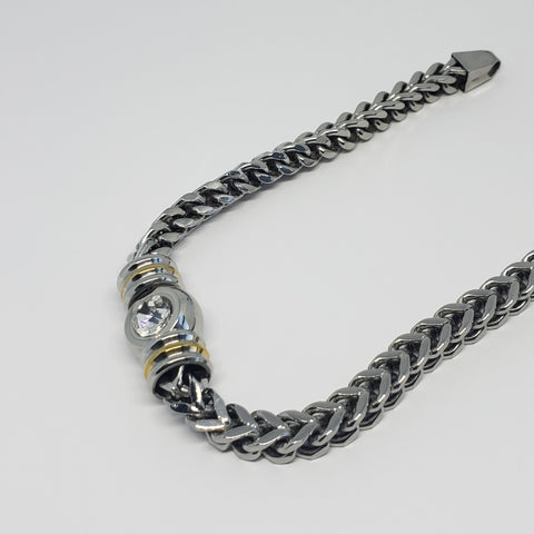 Men's Black Stainless Steel Black Greek Key Detail Link Bracelet